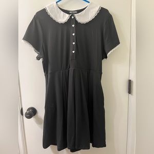 Hot Topic Black Babydoll Dress White Collar Lace Trim Size XL NWT Heart Buttons